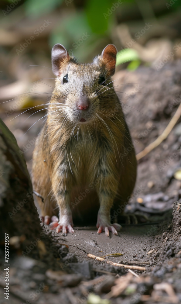 A closeup of cute agouti on guard in a forest. A closeup of cute agouti on guard in a forest.