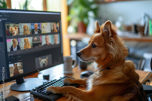 a dog at an online meeting