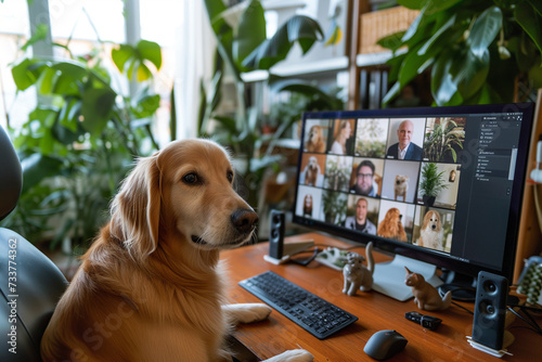 a dog at an online meeting