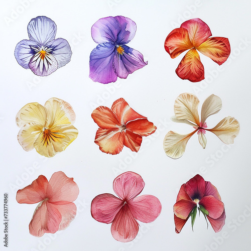 various watercolour flower petals top down © 1emonkey