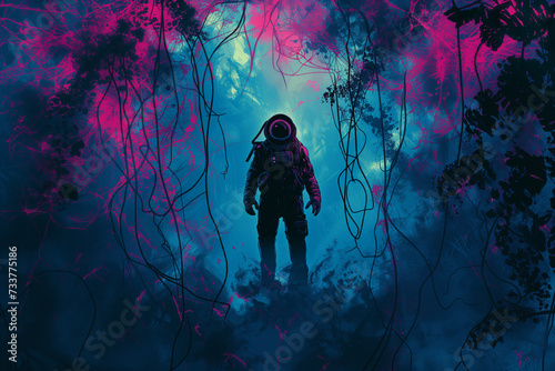Astronaut in the neon jungle photo