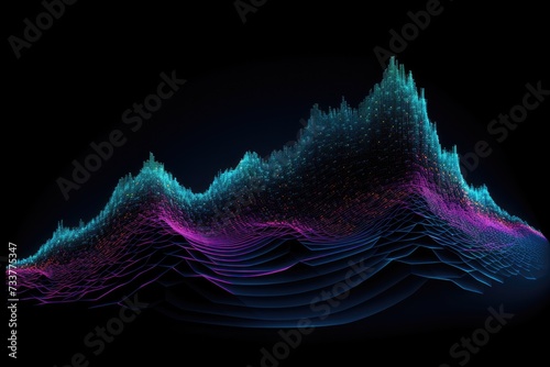 Abstract futuristic background. Wave of dots and lines. Big data visualization. Visual information complexity. Network connection structure. The musical stream of sounds.