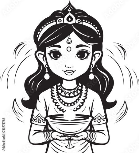 indian lady in traditional dress with diya vector illustration