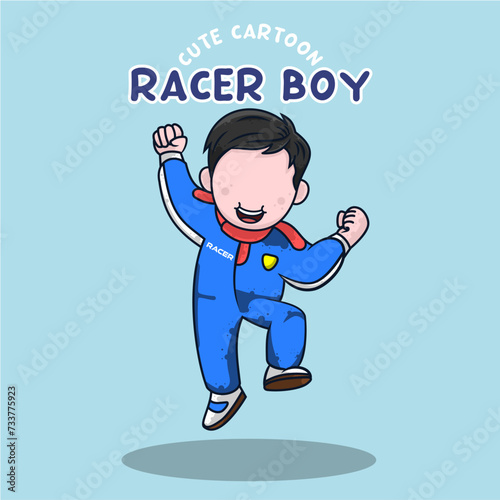 Cute cartoon character racer boy vector illustration