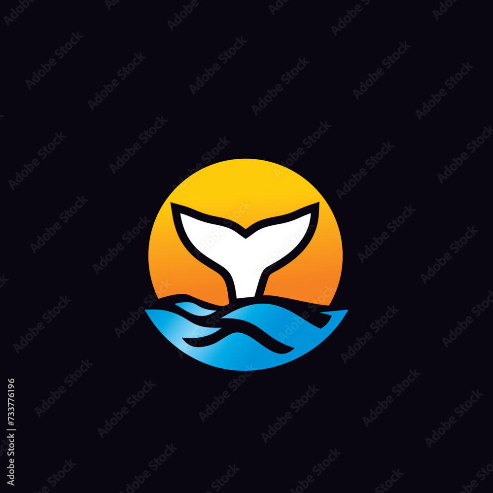 Shark tail logo design with sun rays background