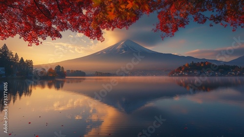 the vibrant hues of Autumn around Mount Fuji, as morning mist swirls over Lake Kawaguchiko © Sikandar Hayat