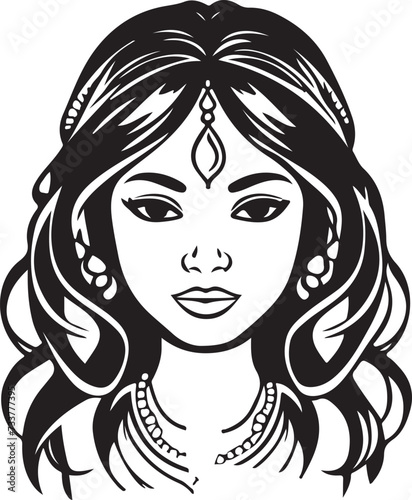 indian girl vector outline illustration