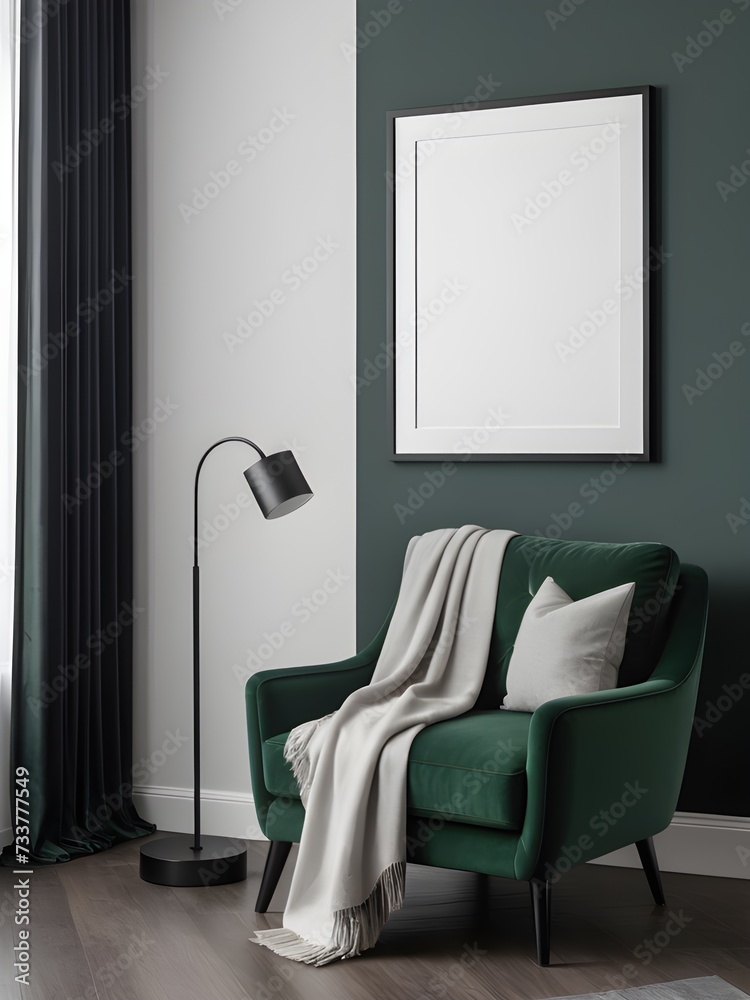Mockup poster frame on the wall of modern living room. Home interior mockup Mockup poster frame on the wall of modern living room. Home interior mockup