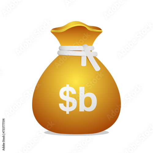 Moneybag with Bolivian boliviano symbol. Cash money, currency, business and financial item. Golden bag icon.