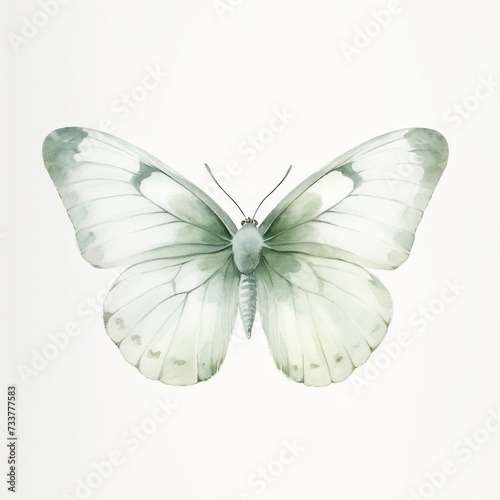 A delicate watercolor illustration of a wild butterfly with intricate wing patterns, portrayed in soft hues against a white background. 