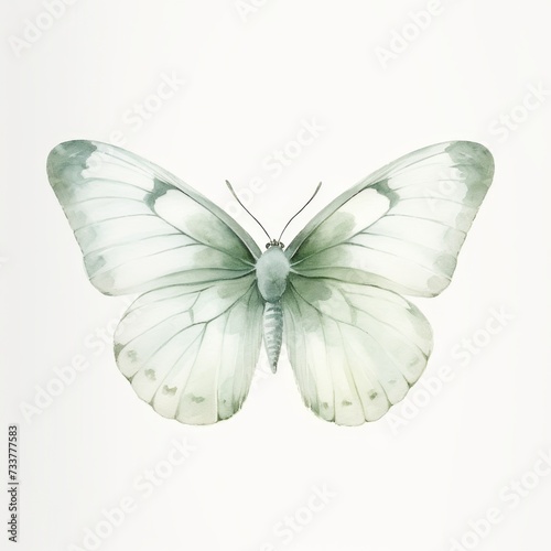 A delicate watercolor illustration of a wild butterfly with intricate wing patterns, portrayed in soft hues against a white background.  © Zuyu