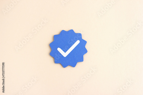Verification badge symbol for social media profiles, products and services to show guranteed quality, authenticity, success and approval