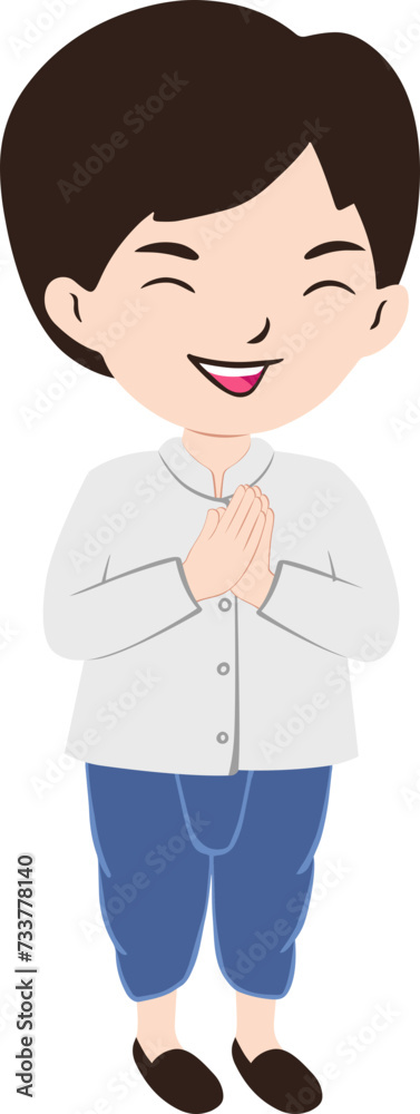 Cute Boy Thai Kids In Traditional Costume Illustration Cute Boy Thai Kids In Traditional Costume Illustration