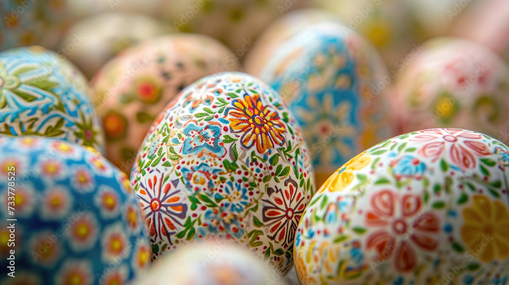 Hand painted Easter eggs are beautiful and colorful with floral designs. Hand painted Easter eggs are beautiful and colorful with floral designs.