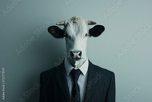 a cow in a business suit