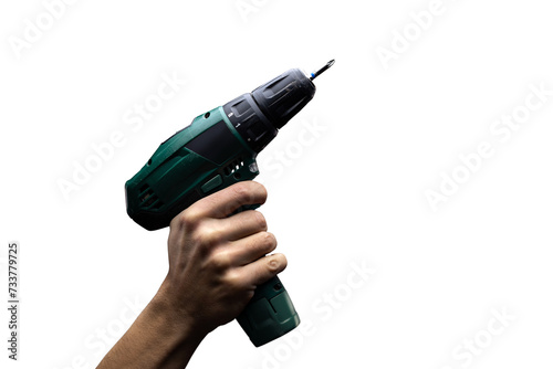 Cordless Screwdriver Held by a Hand Isolated from Background
