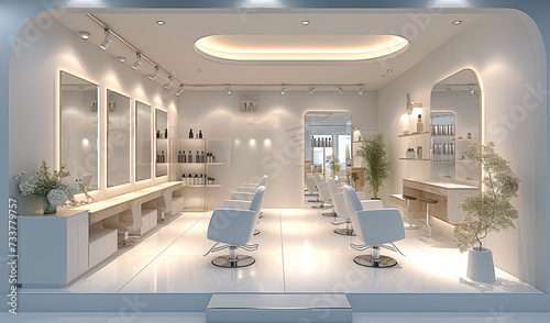 An interior layout for a small modern hair salon. Generative AI.
