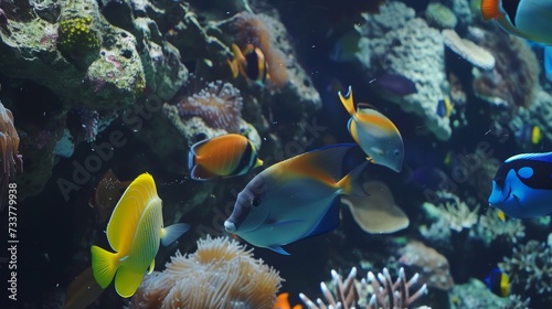 Group of Vibrant Tropical Fish in Colorful Coral Reef AI Generated