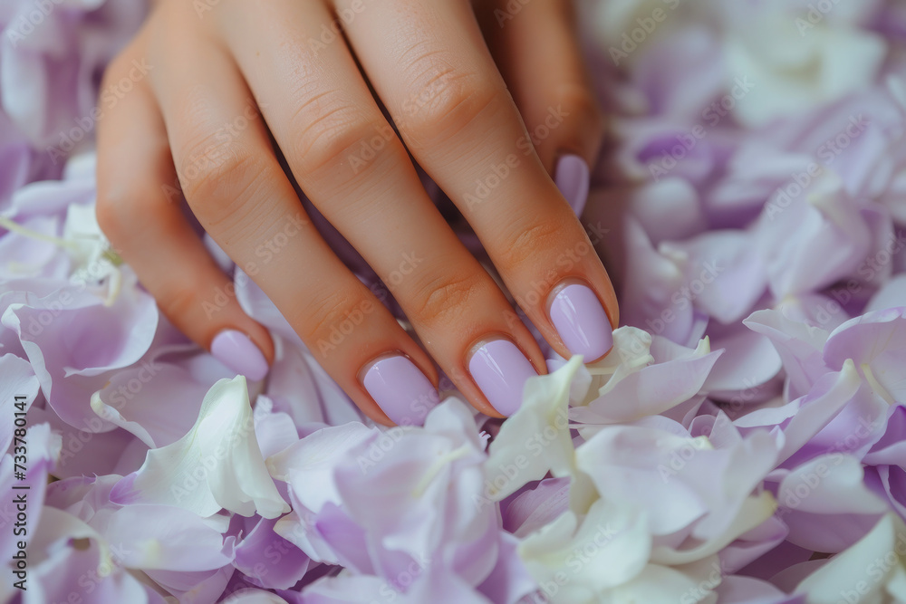 Fototapeta premium Womans Hands With Purple and White Nails