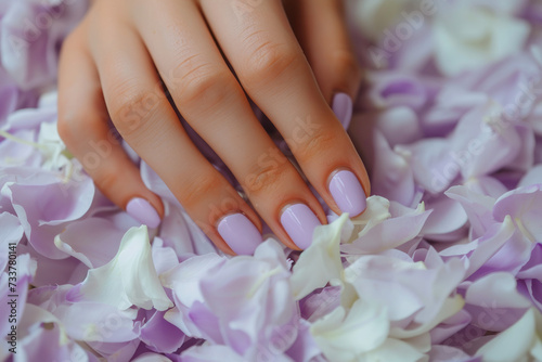 Womans Hands With Purple and White Nails