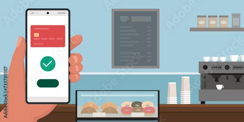 Customer paying with a smartphone