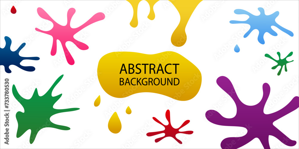 Obraz premium Modern geometrical abstract background with blots. Abstract blotch shapes background vector illustration. Object web design. Color paint splatter. Spray paint blur element. Colorful ink stains mess.