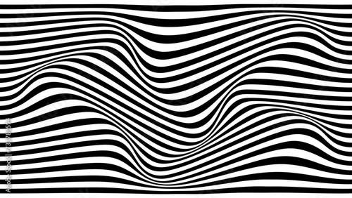 Optical illusion wave. Abstract vector background with black and white lines. Pattern distorted texture. © Flow 37
