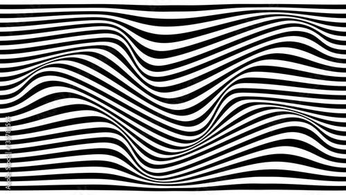 Optical illusion wave. Abstract vector background with black and white lines. Pattern distorted texture.