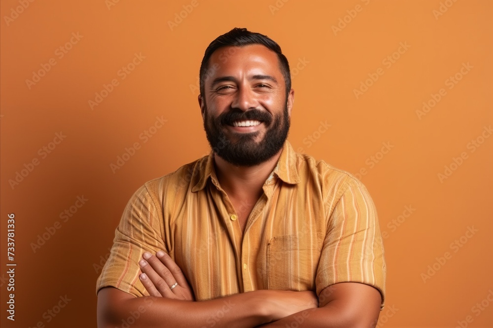 Portrait of a happy young bearded Indian man on orange background. Portrait of a happy young bearded Indian man on orange background.