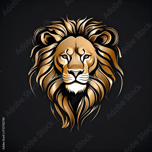 Flat vector logo illustration of a lion in a black background