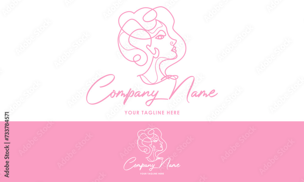Pink Color Beauty Female Woman Face Line Art Logo Design Pink Color Beauty Female Woman Face Line Art Logo Design