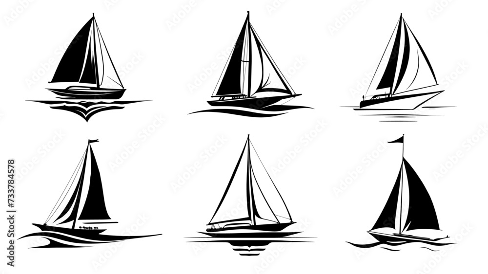 set of sailing ship silhouette