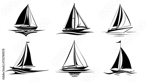 set of sailing ship silhouette