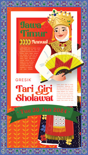 Cell shaded Illustration of Indonesian culture Giri Sholawat dance Gresik East Java photo