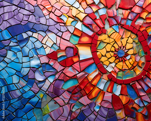 abstract background of stained glass mosaic with a red heart in the center