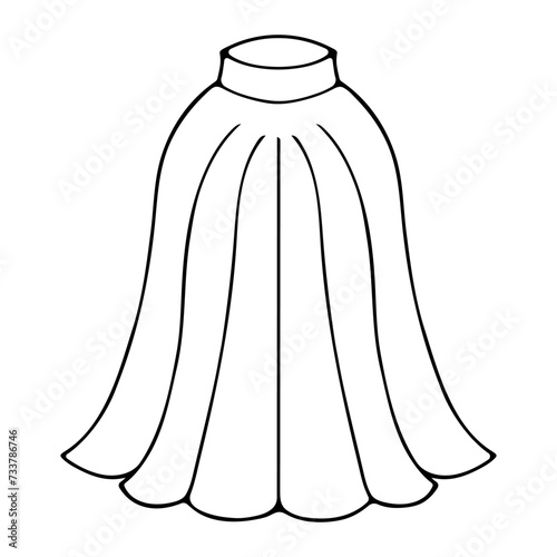 Maxi skirt. Sketch. Women's clothing below the knee length. A full skirt with pleats at the hem. Vector illustration. Doodle style. Outline on isolated background. Coloring book for children. 
