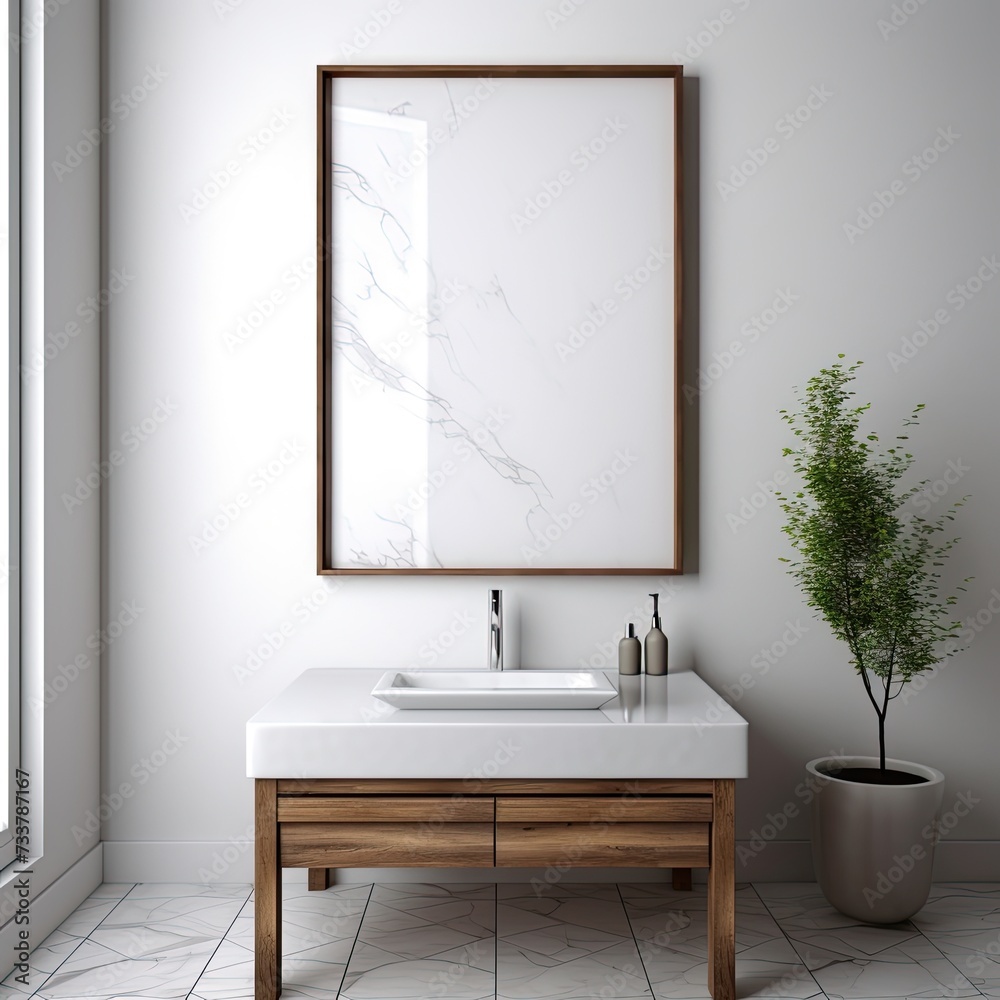Fototapeta premium Blank Frame in a Modern Bathroom Interior