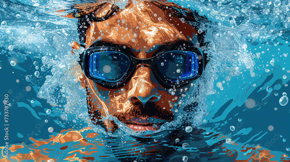 Advertising poster with swimmer