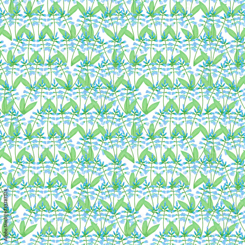 Hand drawn watercolor abstract blue periwinkle flowers bouquet seamless pattern isolated on white background. Can be used for textile  fabric and other printed products.