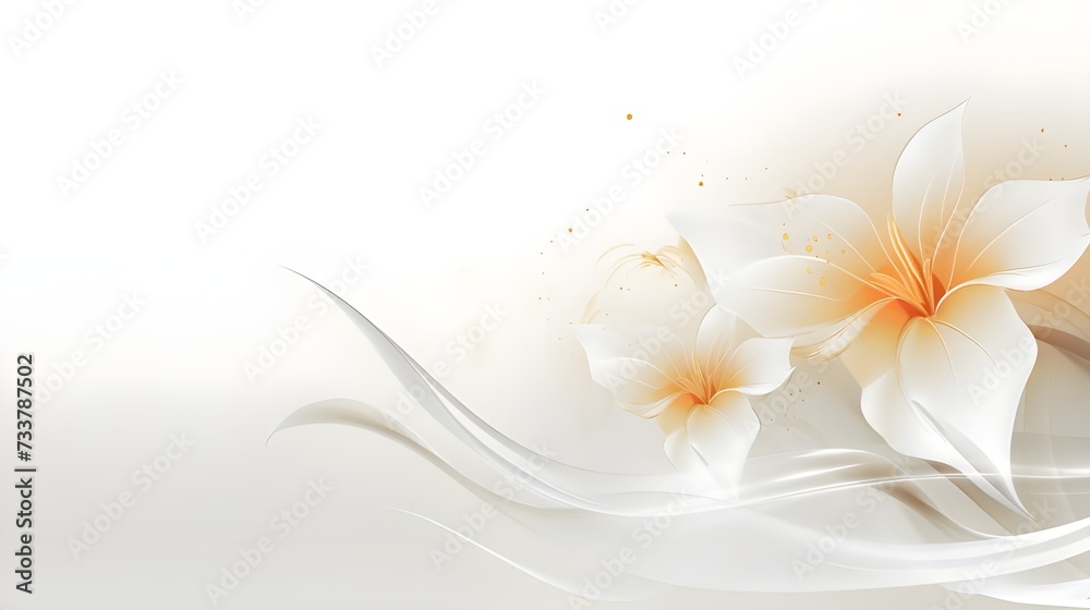Delicate spa plumeria or frangipani on whiye . horizontal realistic illustration