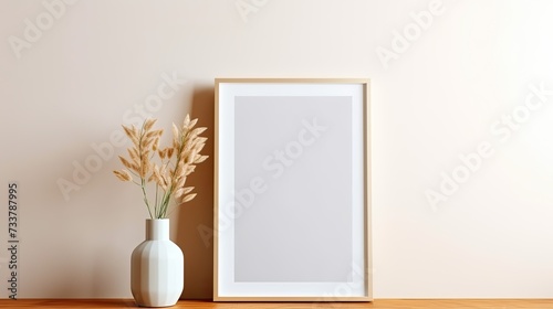Vertical Golden Frame Mockup Close Up on Wall