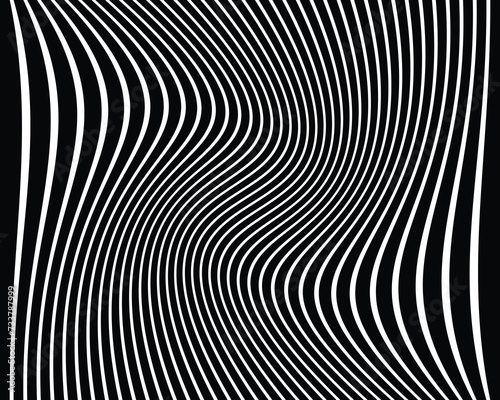 3d Abstract wavy black stripes background. Geometrical Lines pattern, optical illusion abstract vector background