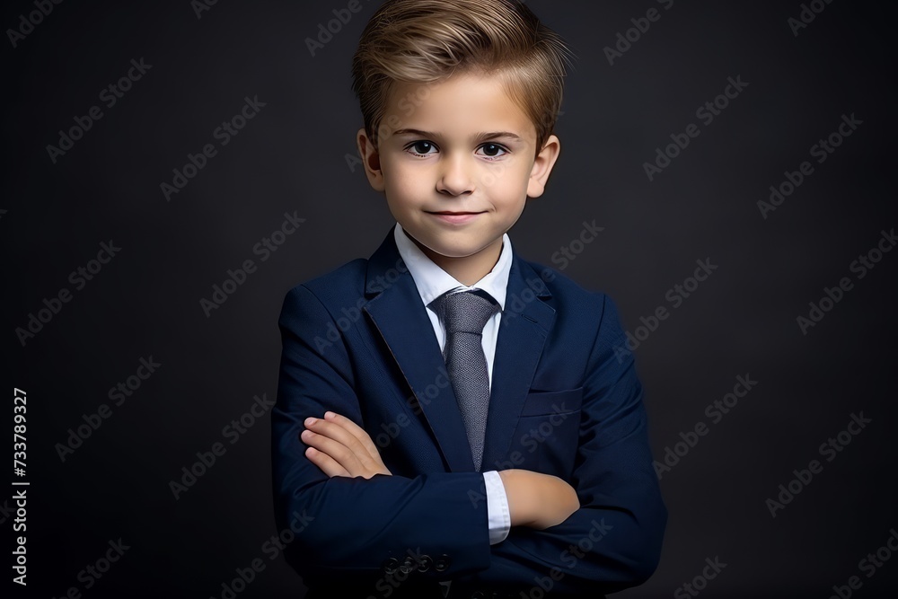 Portrait of a little boy in a suit on a dark background Portrait of a little boy in a suit on a dark background