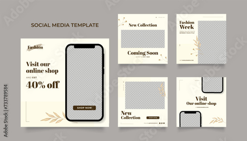 Social media template banner blog fashion sale promotion. fully editable instagram and facebook square post frame puzzle organic sale poster. brown beige vector background