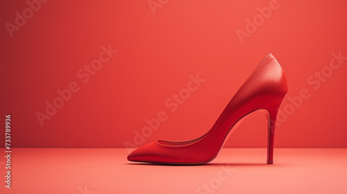 Single Red High Heel Shoe on Red Background for Fashion and Retail Concepts