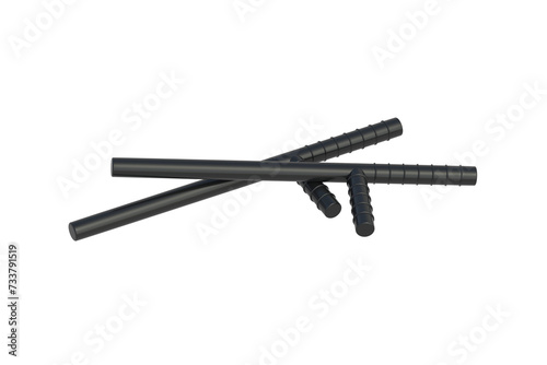 Two police batons isolated on white background. Cop rubber sticks. Policeman equipment. 3d render