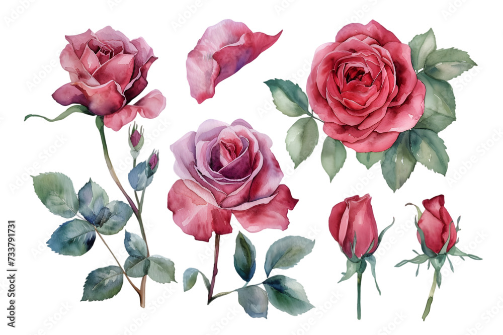 Collection of pink roses flowers isolated on transparent background Collection of pink roses flowers isolated on transparent background