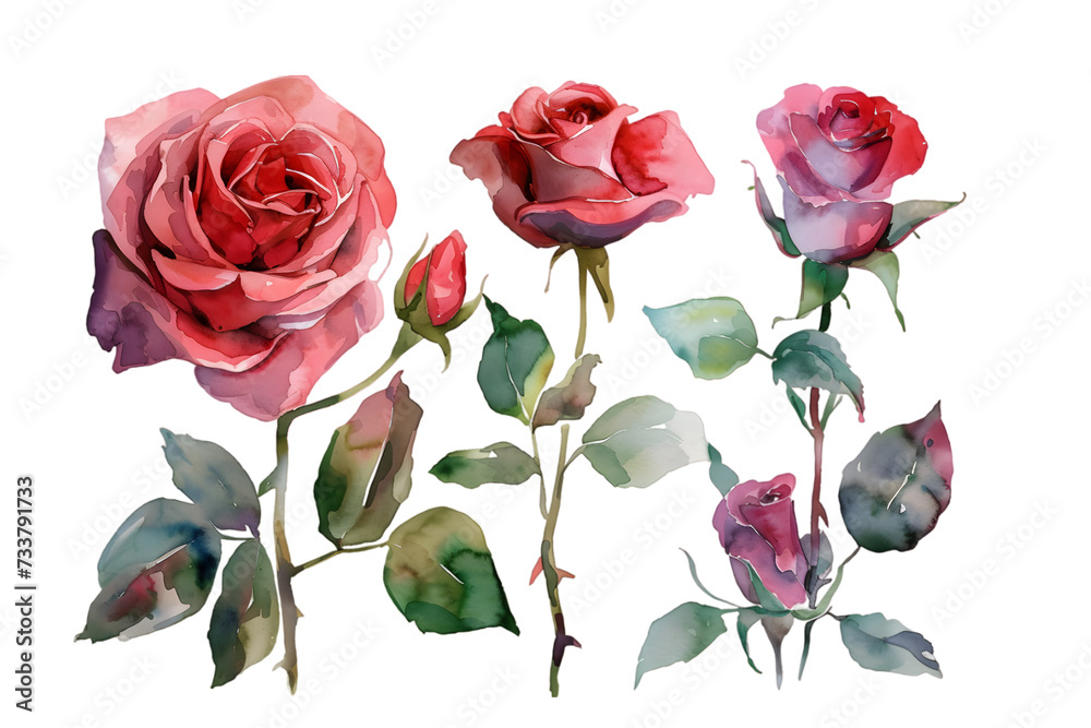 Obraz premium Collection of pink roses flowers isolated on transparent background