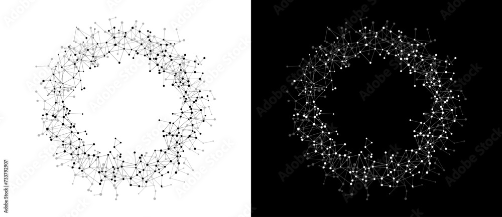 © Mykola Mazuryk - Abstract background with lines and dots in circle. Art design BIG DATA concept. Black lines on a white background and white lines on the black side. © Mykola Mazuryk - Abstract background with lines and dots in circle. Art design BIG DATA concept. Black lines on a white background and white lines on the black side.