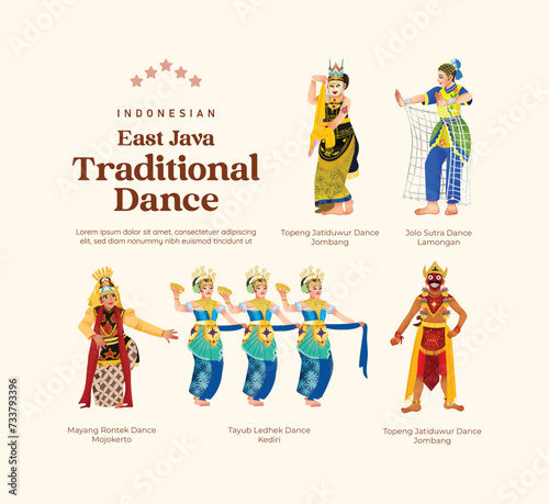Isolated Indonesian culture East Java Dance illustration cell shaded style